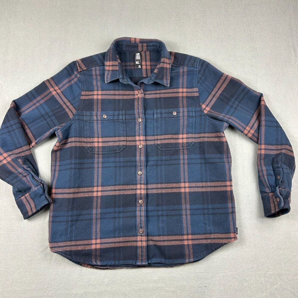 Mountain Hardwear Shirt Womens XL‎ Blue Plaid Flannel Button Down Heavy Duty